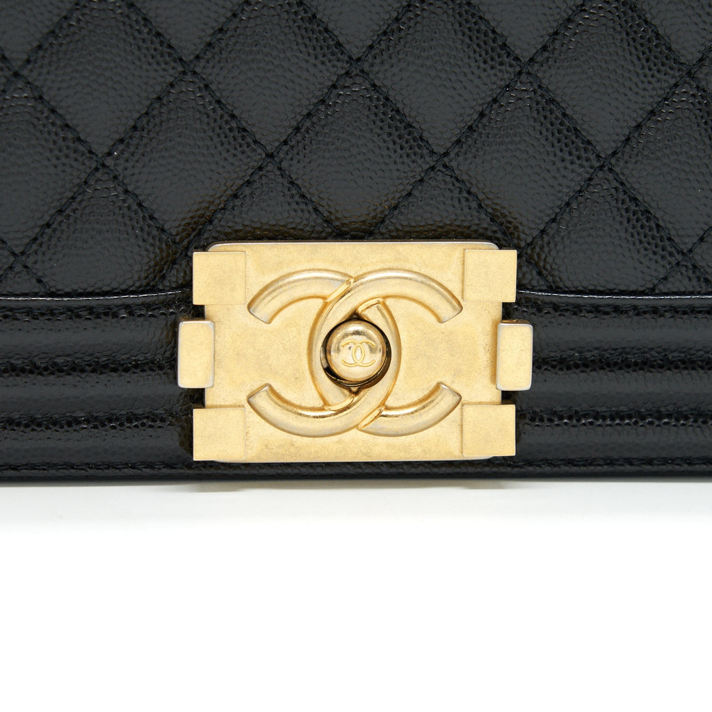 CHANEL SMALL BOY BAG CAVIAR LEATHER  BLACK