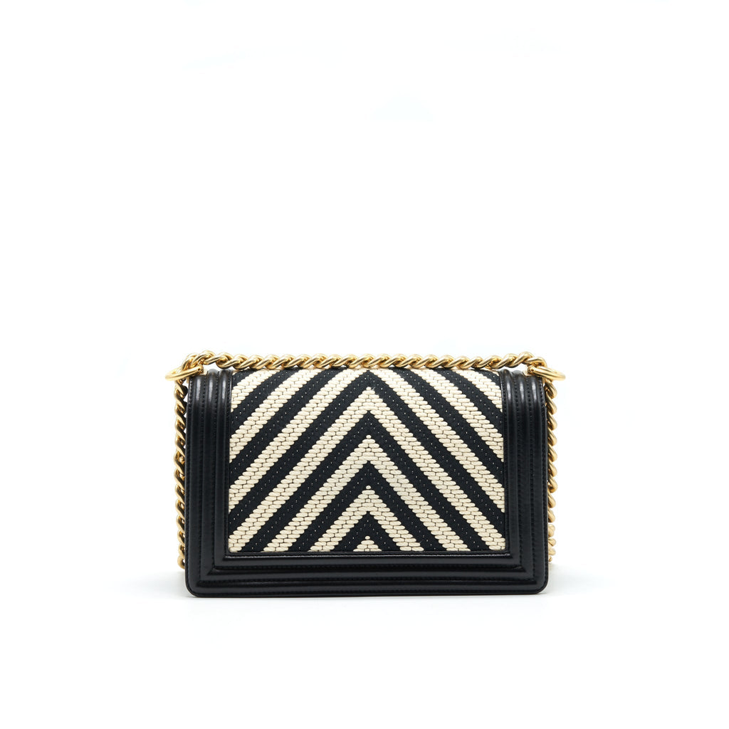 CHANEL TWEED MEDIUM LE BOY CHEVRON BLACK AND WHITE