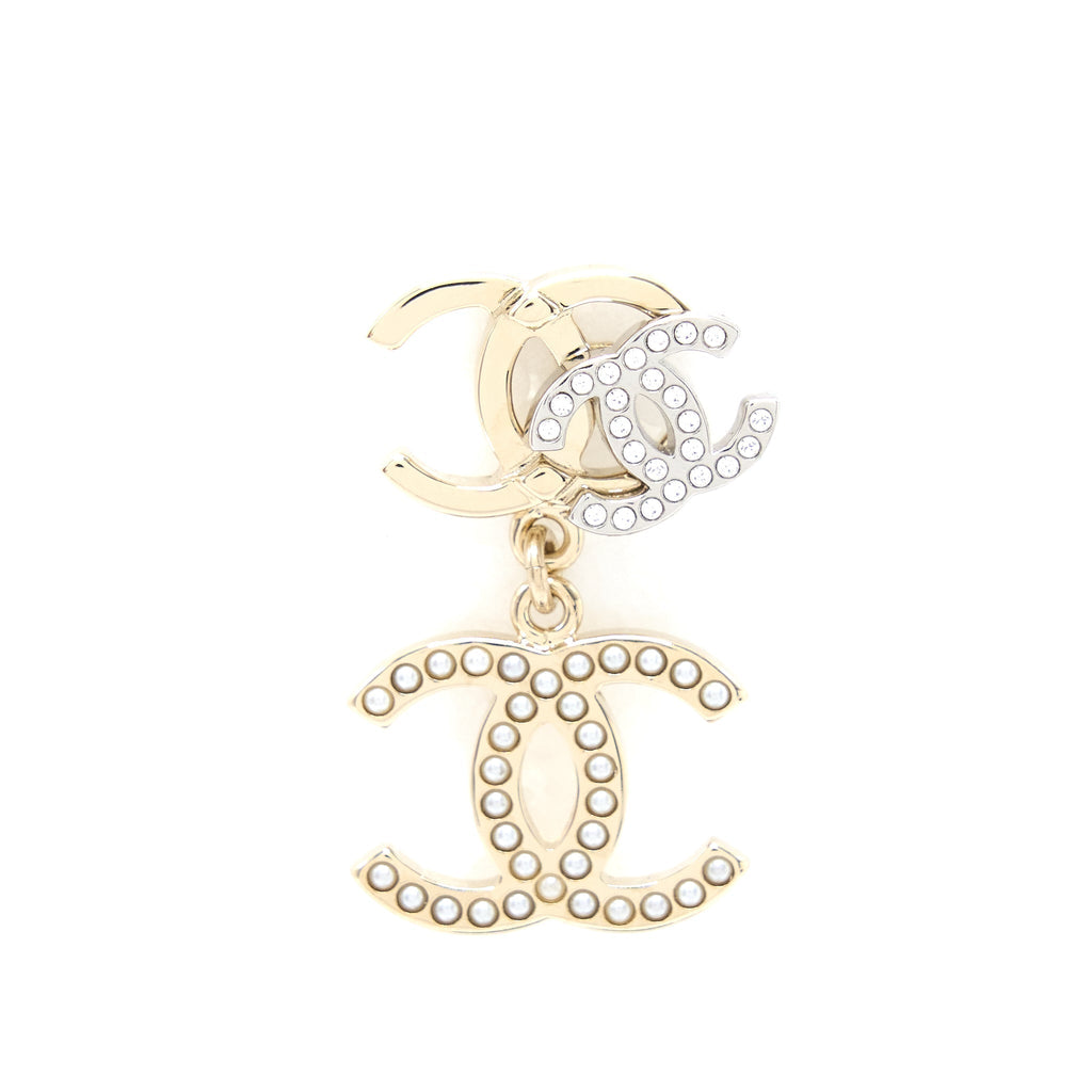 Chanel Multi CC Drop Earrings With Crystal And Pearl