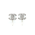 Chanel Crystal CC Earrings With Dropping Pearl