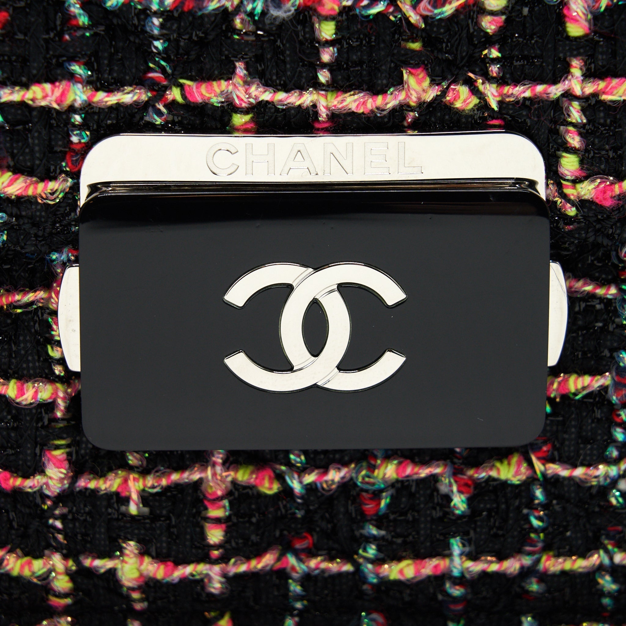 Chanel Tweed Quilted Mini Beauty Lock Flap Bag Multicolor Black