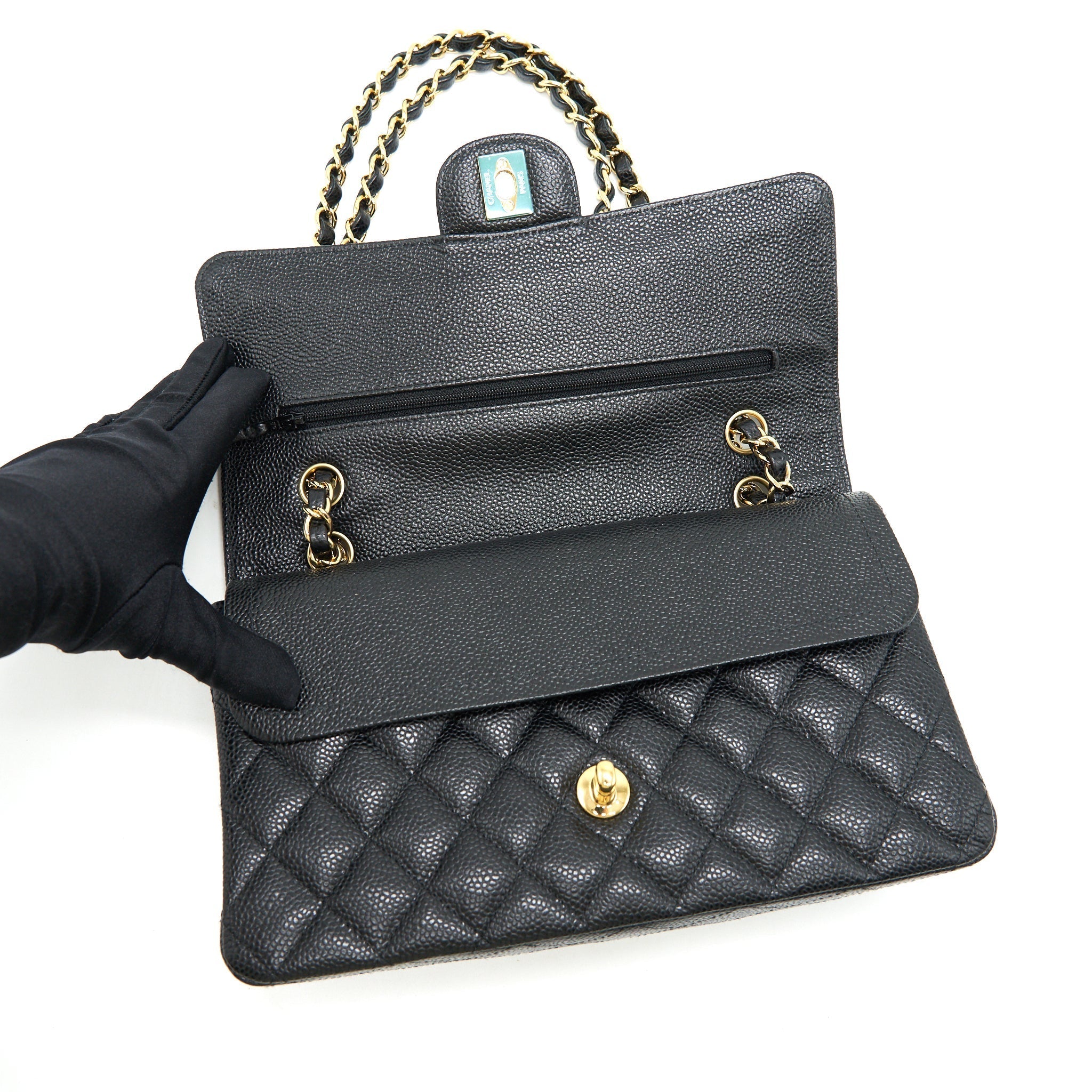 CHANEL MEDIUM CLASSIC DOUBLE FLAP BAG CAVIAR BLACK