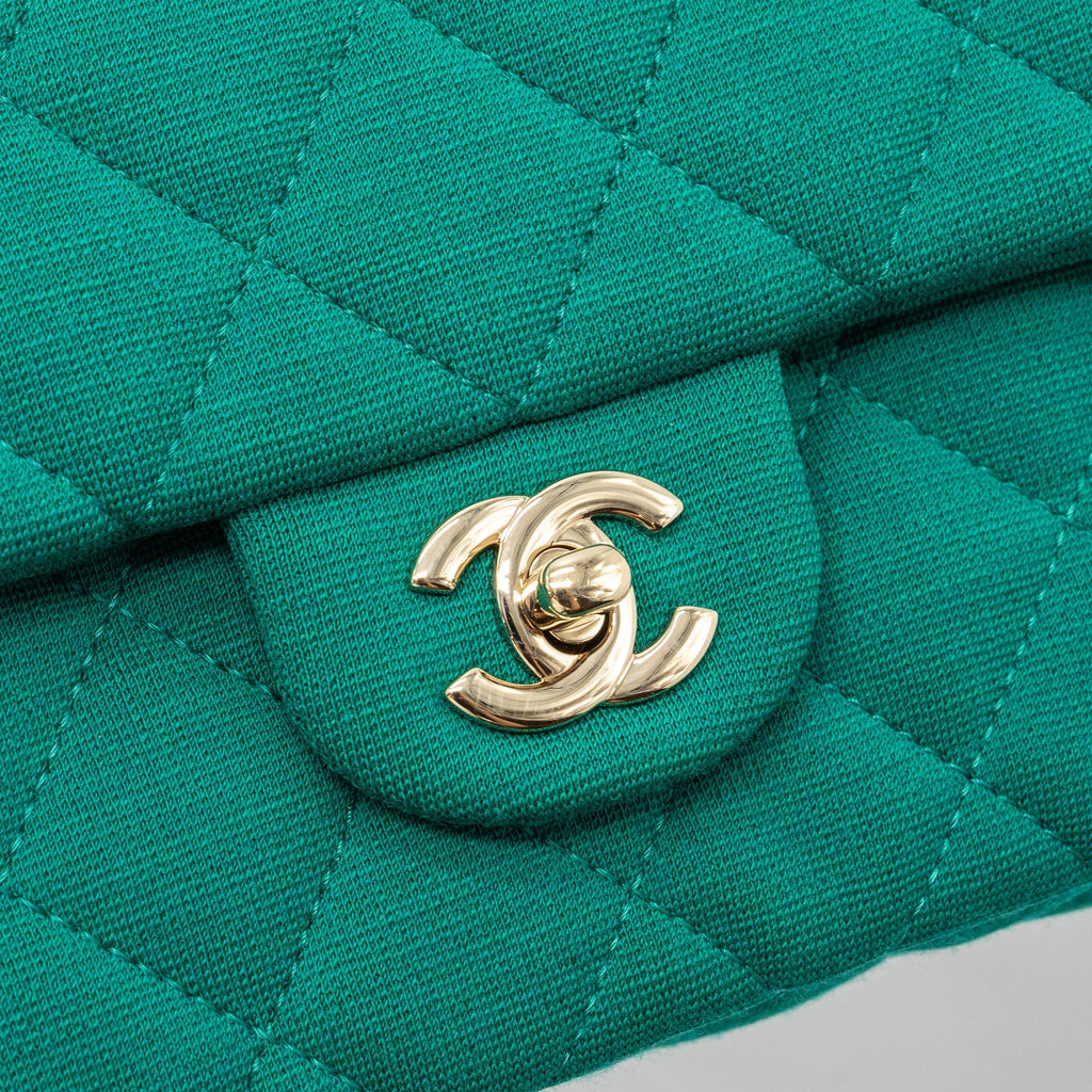 Chanel 23a Classic Flap Clutch Fabric Green L(Microchip)