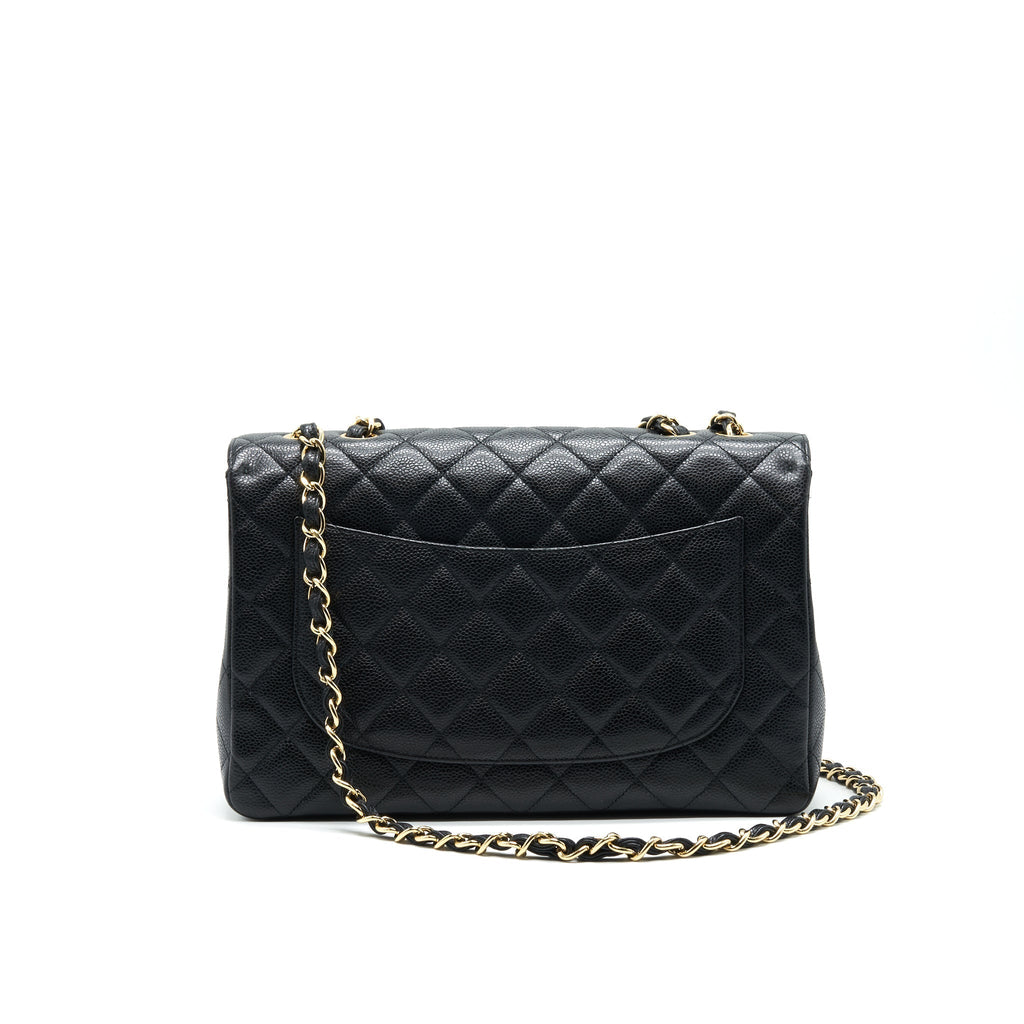 CHANEL CLASSIC JUMBO SINGLE FLAP BAG BLACK CAVIER