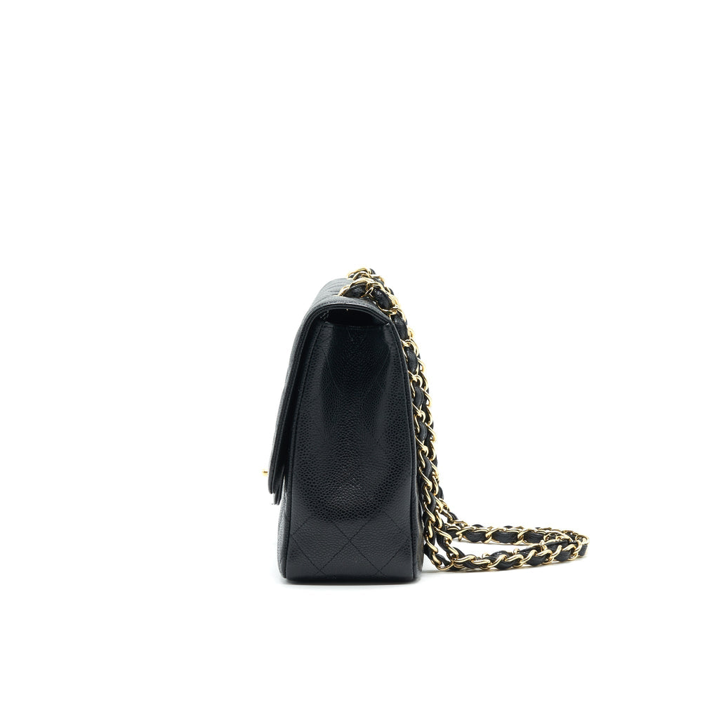 CHANEL CLASSIC JUMBO SINGLE FLAP BAG BLACK CAVIER