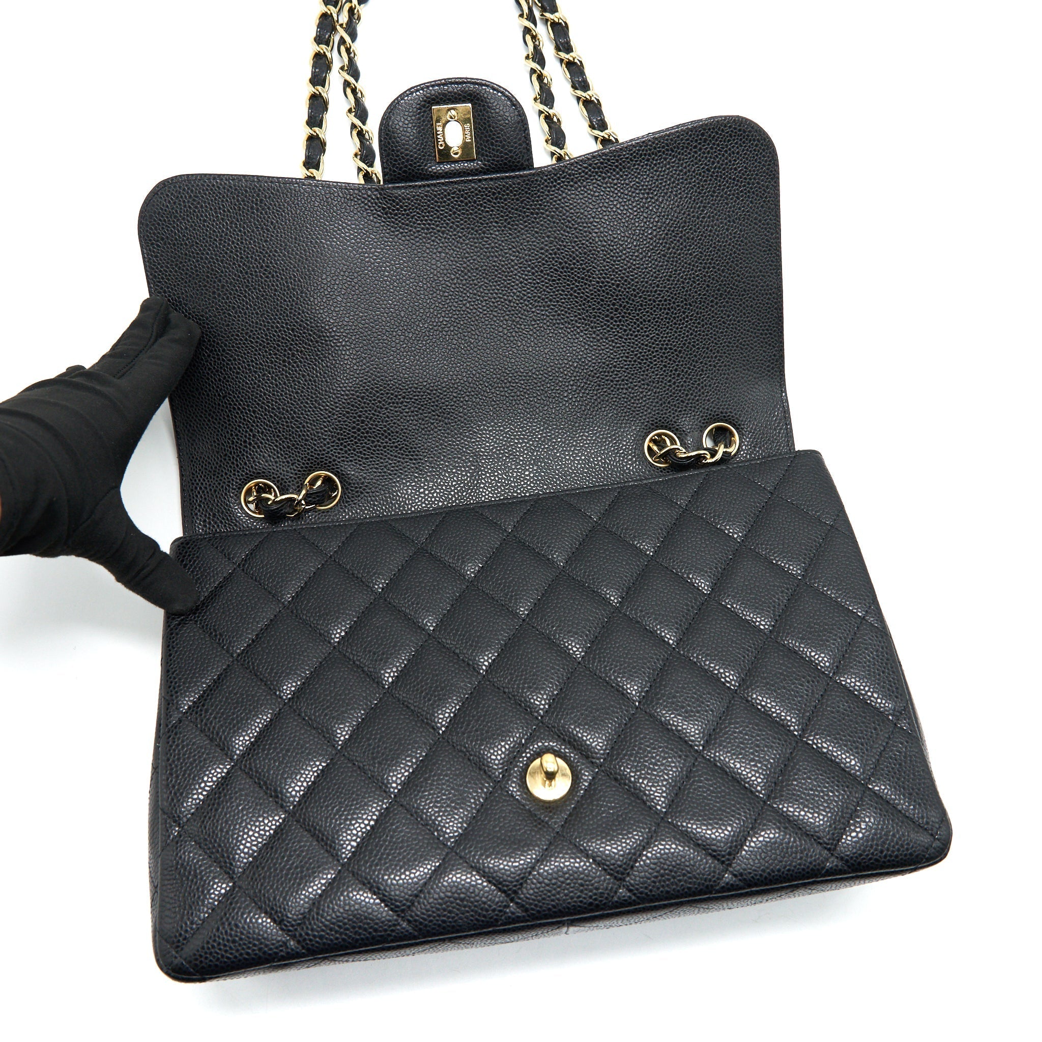 CHANEL CLASSIC JUMBO SINGLE FLAP BAG BLACK CAVIER