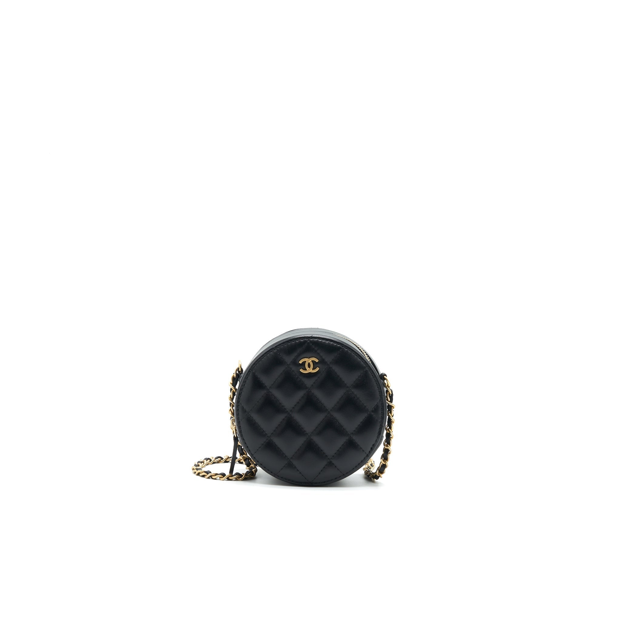 Chanel Round Clutch with Chain Black Brushed