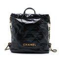 Chanel 22 Backpack Shiny Calfskin Black Brushed  (Microchip)