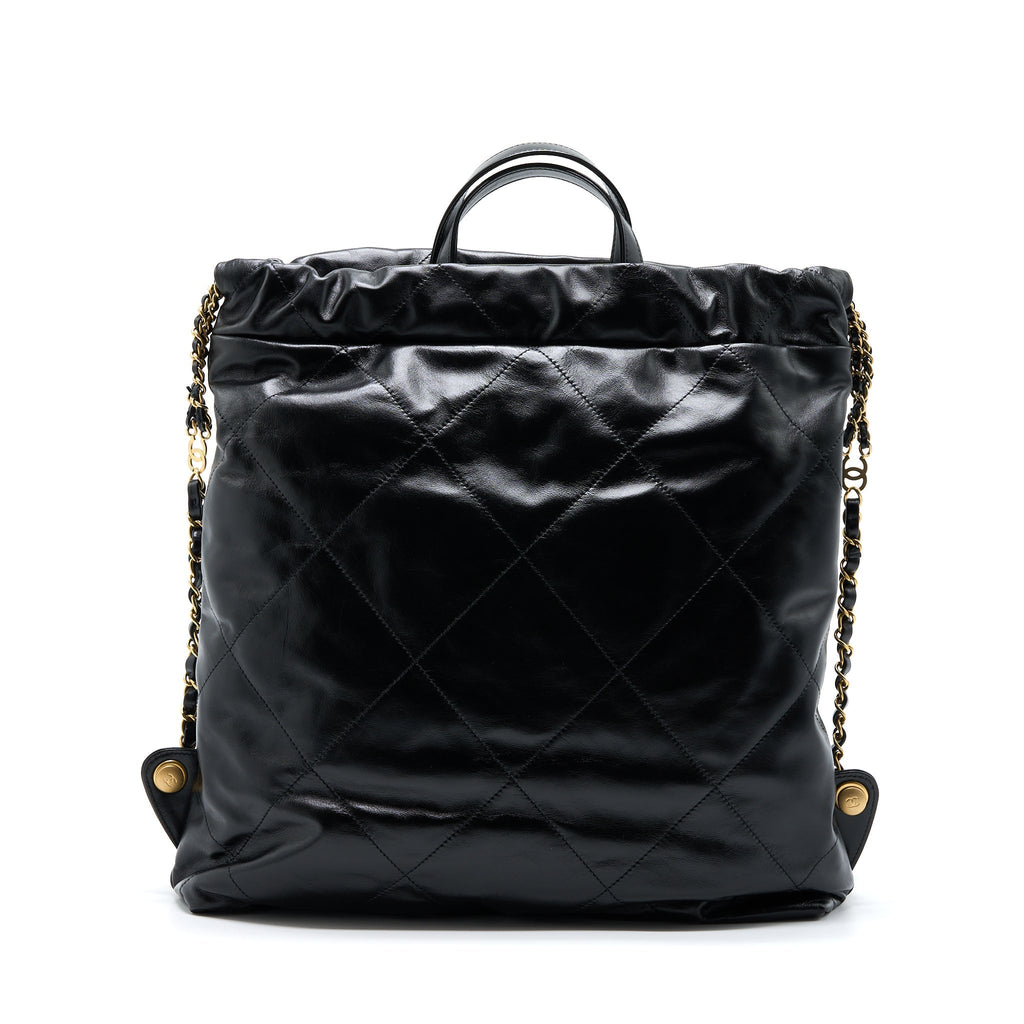 Chanel 22 Backpack Shiny Calfskin Black Brushed  (Microchip)