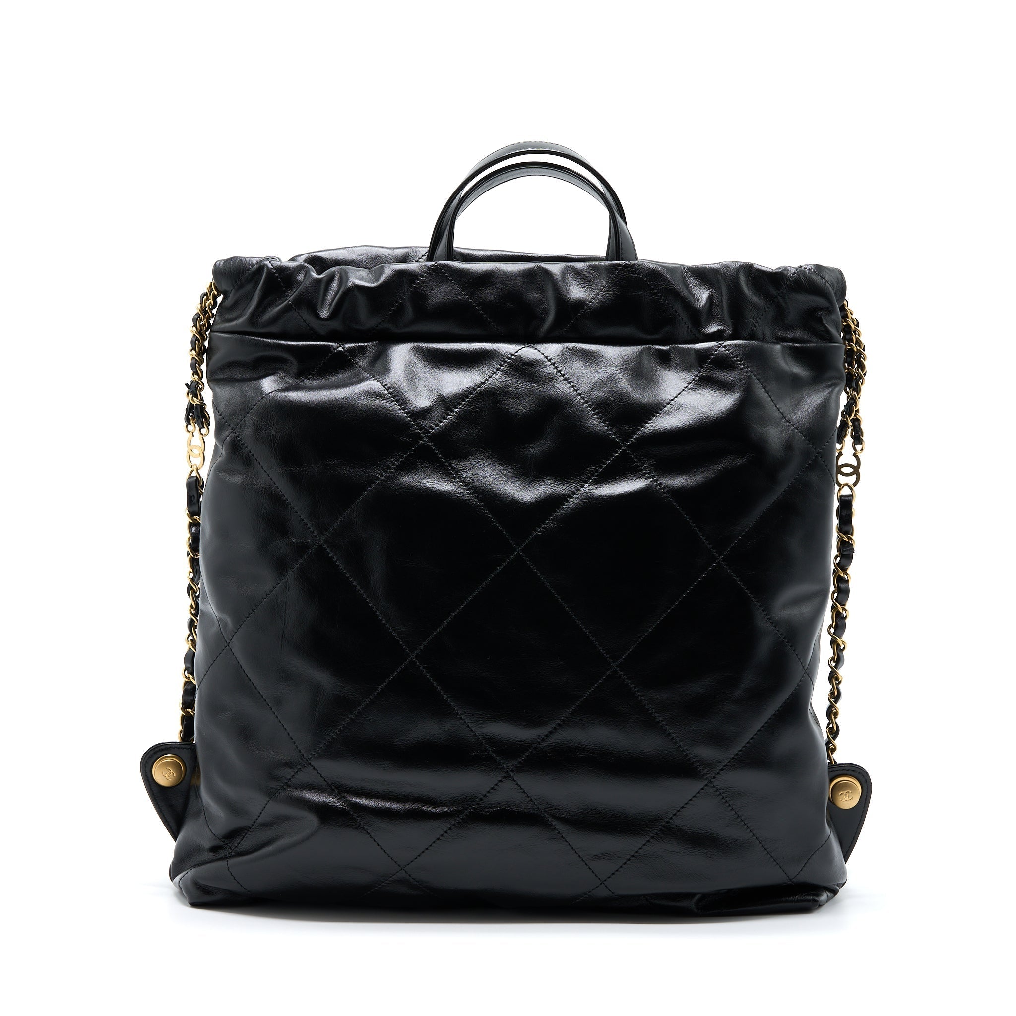 Chanel 22 Backpack Shiny Calfskin Black Brushed  (Microchip)