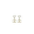Chanel Heart & CC Drop Earrings Crystal Silver Tone