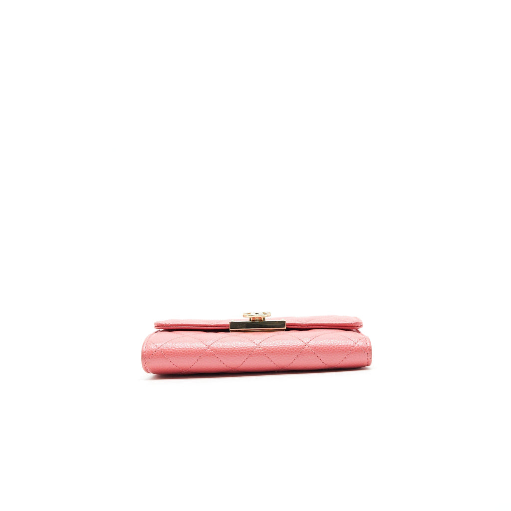 CHANEL CAVIAR FLAP WALLET ROSE PINK WITH GOLD CC LOGO