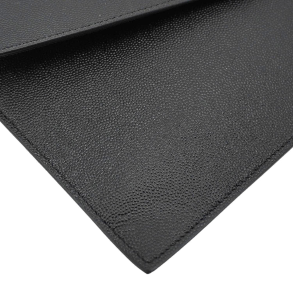 YVES SAINT LAURENT Uptown Envelope Grain De Poudre Leather Clutch Black