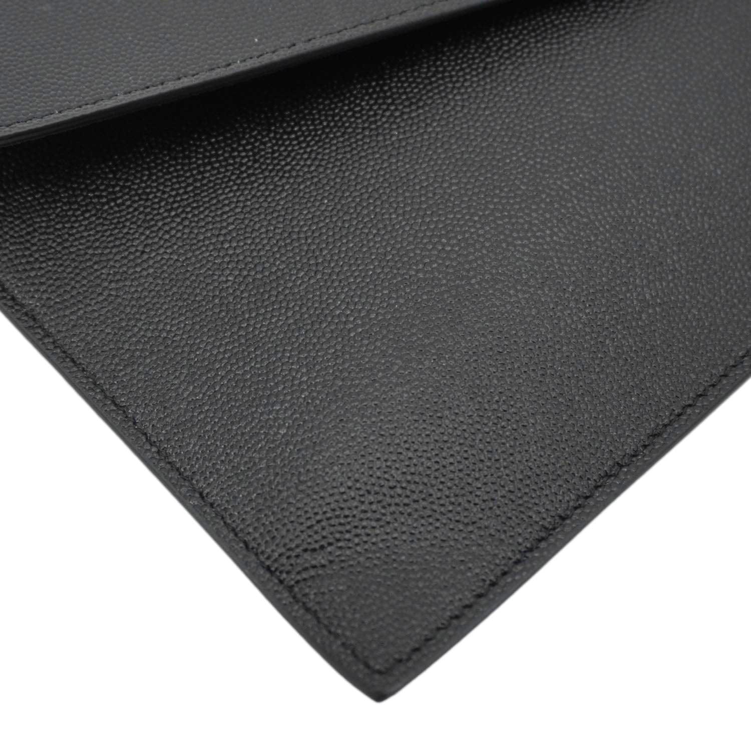 YVES SAINT LAURENT Uptown Envelope Grain De Poudre Leather Clutch Black