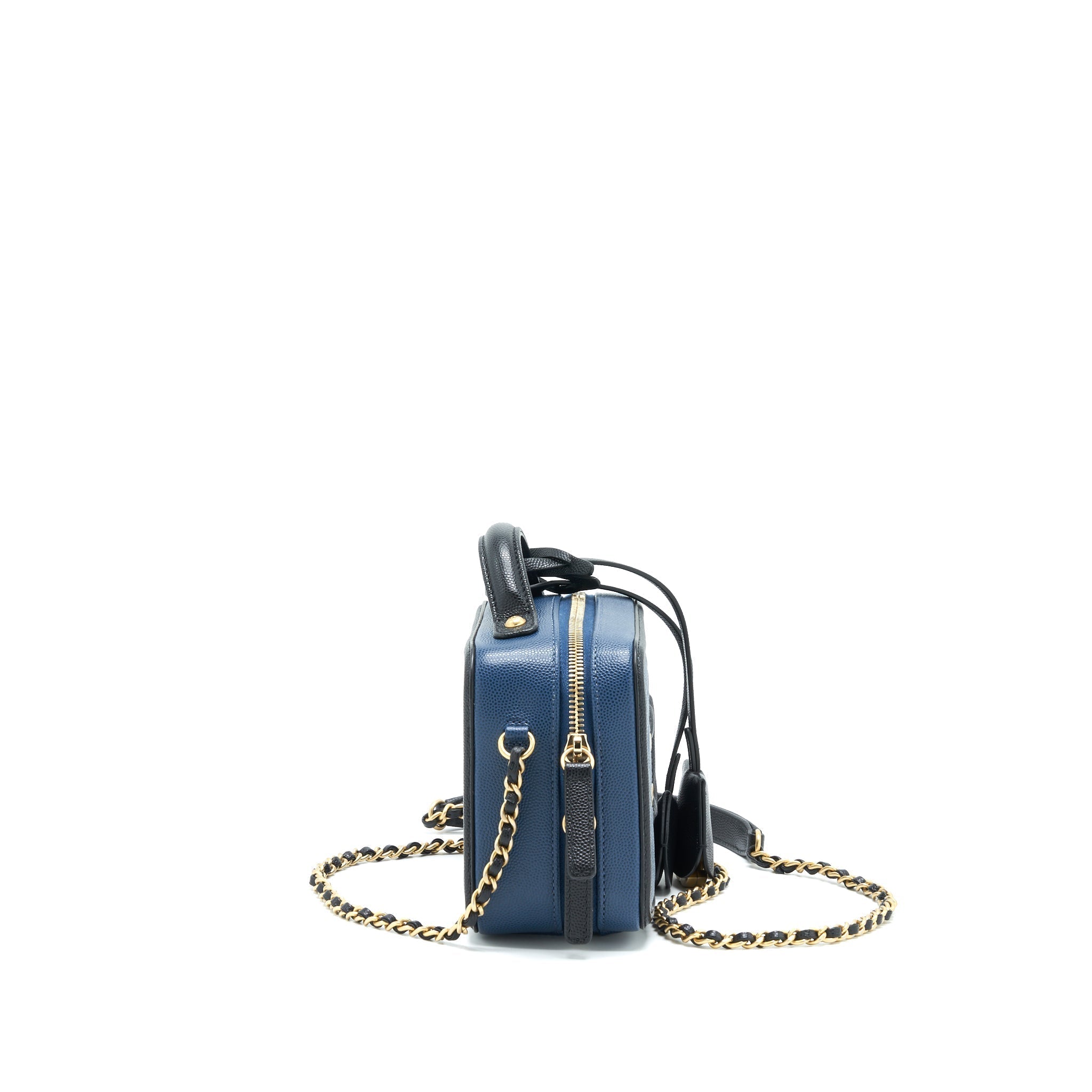 Chanel Filigree Small Vanity Camera Bag Caiver Navy/ Black