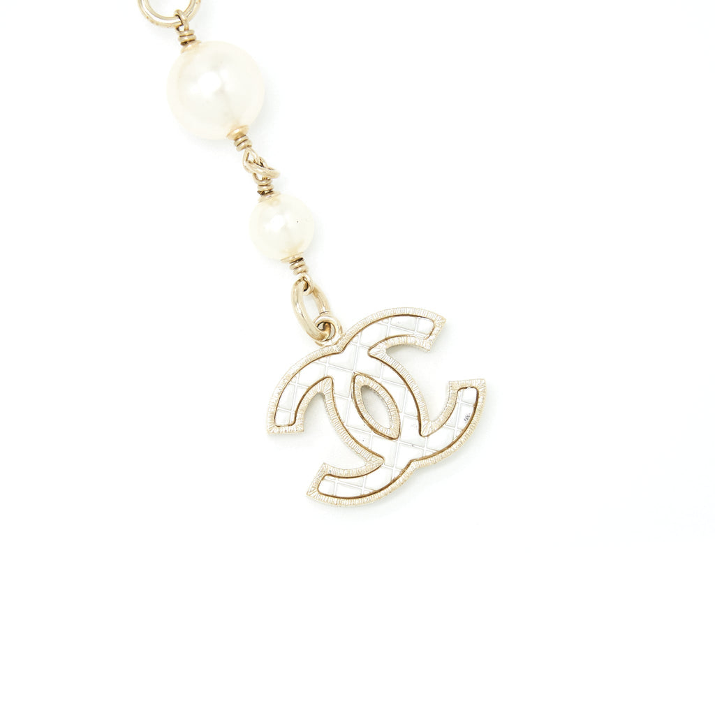 Chanel Pearl Waist Chain Belt With CC Logo Drop Light Gold Tone