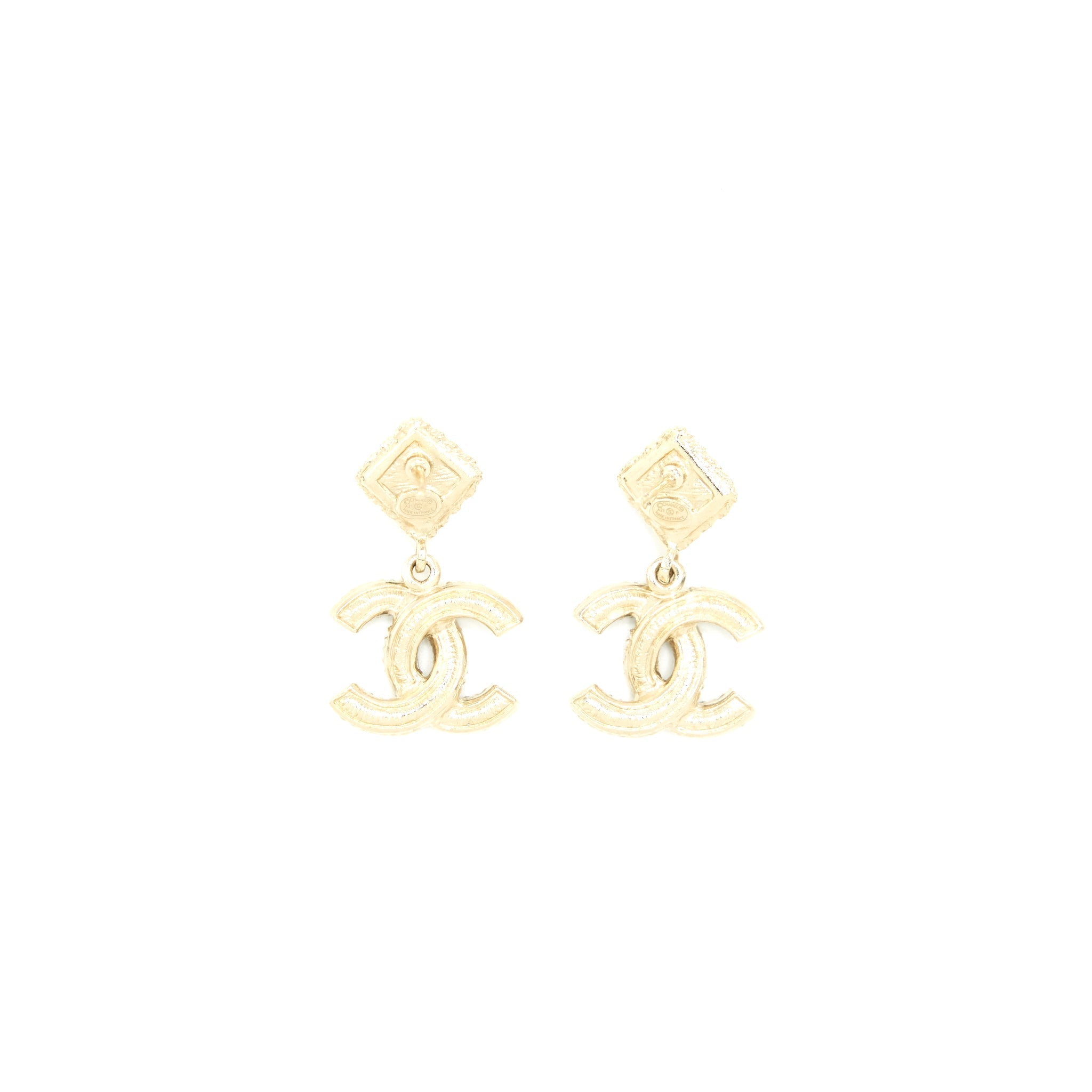Chanel CC Logo With Flower Black And White Drop Earrings