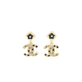 Chanel CC Logo With Flower Black And White Drop Earrings