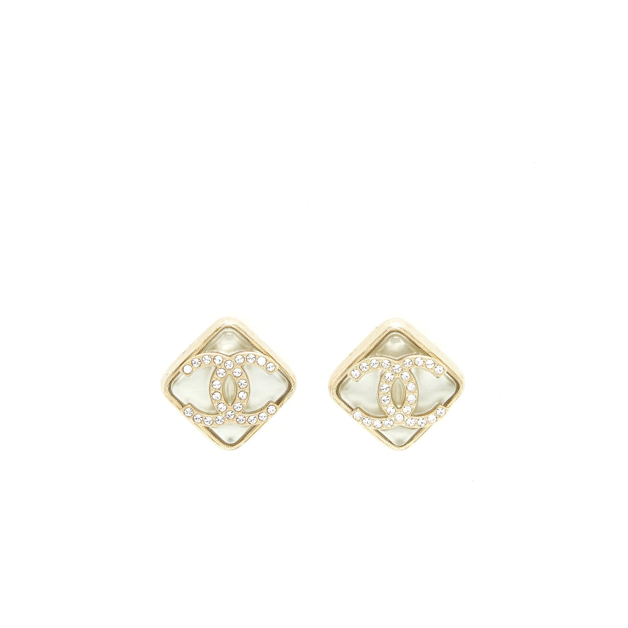 Chanel 22S Quilted CC Logo Earring Light Gold Tone