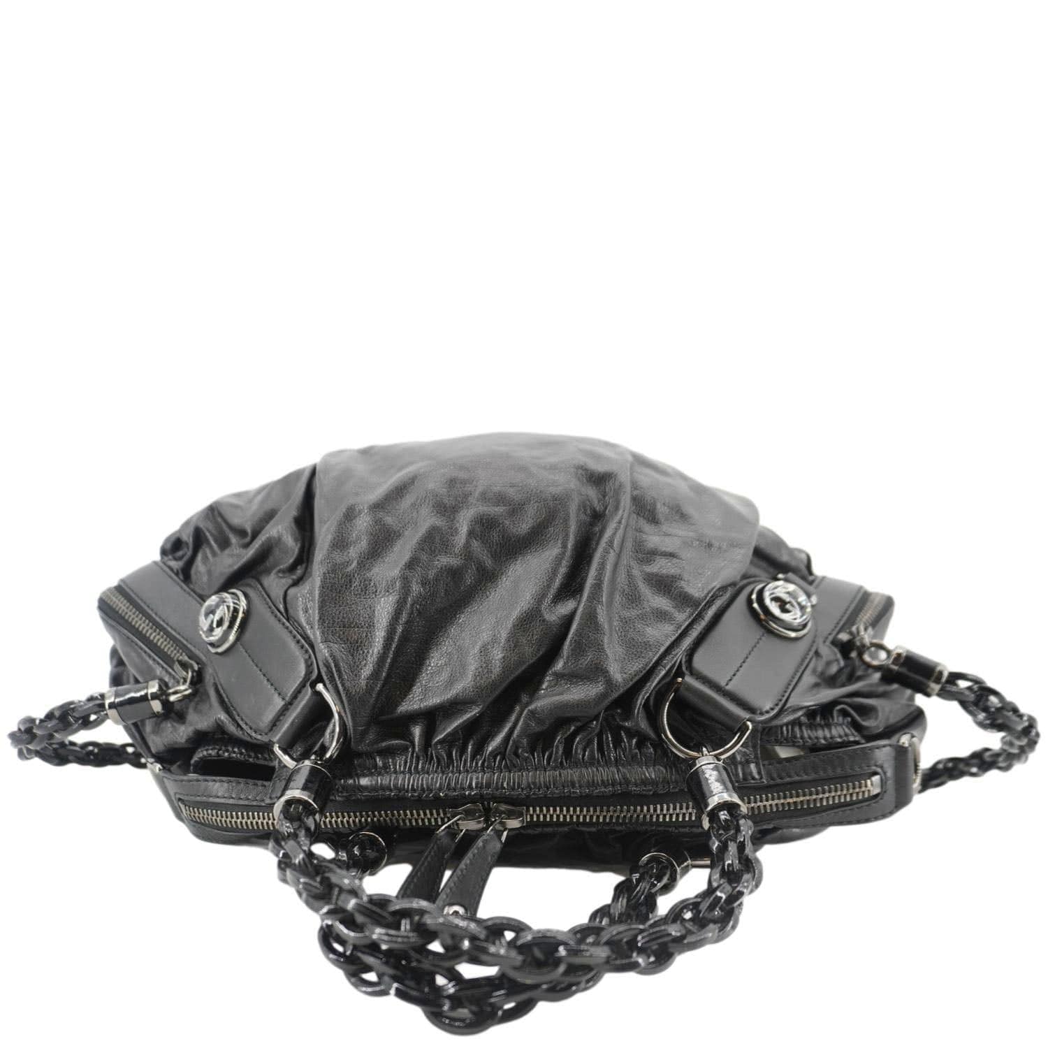 GUCCI Galaxy Medium Leather Top Handle Shoulder Bag Black 228838