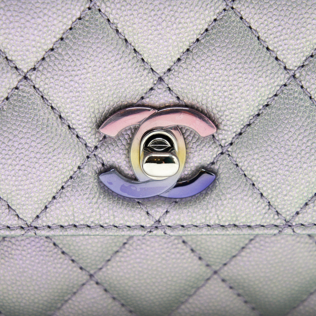 Chanel 21K Small Coco Handle 24cm Caviar Iridescent Lilac Rainbow Hardware