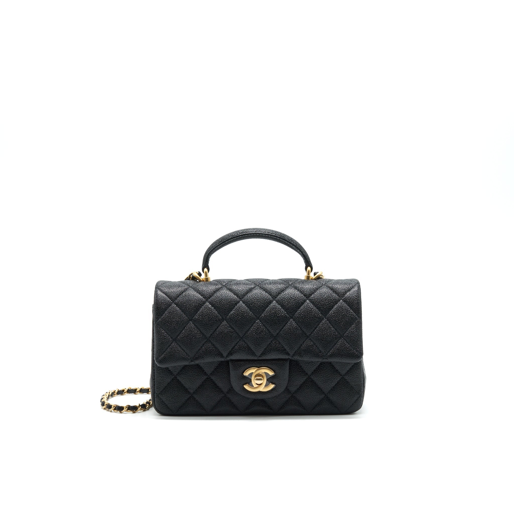 Chanel Rectangular Mini Top Handle Flap Bag granied calfskin black