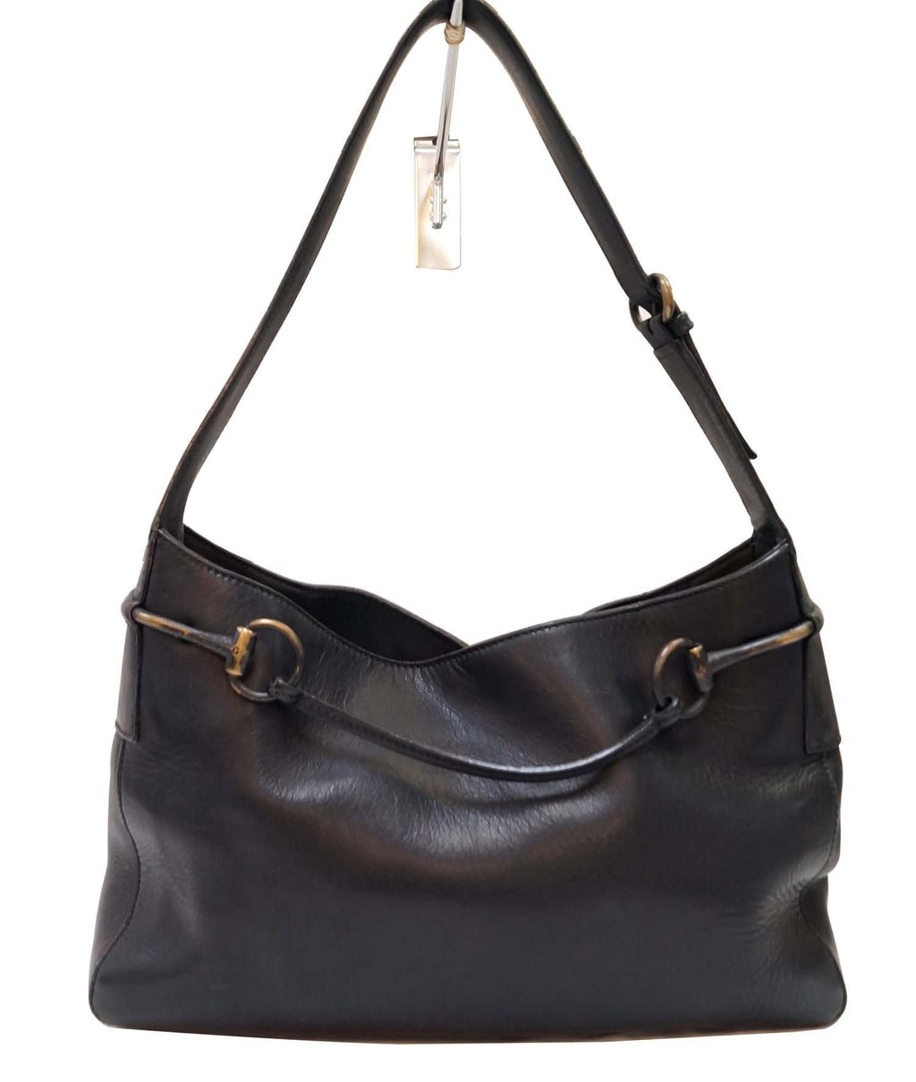 GUCCI Black Leather Horsebit Shoulder Bag 101975