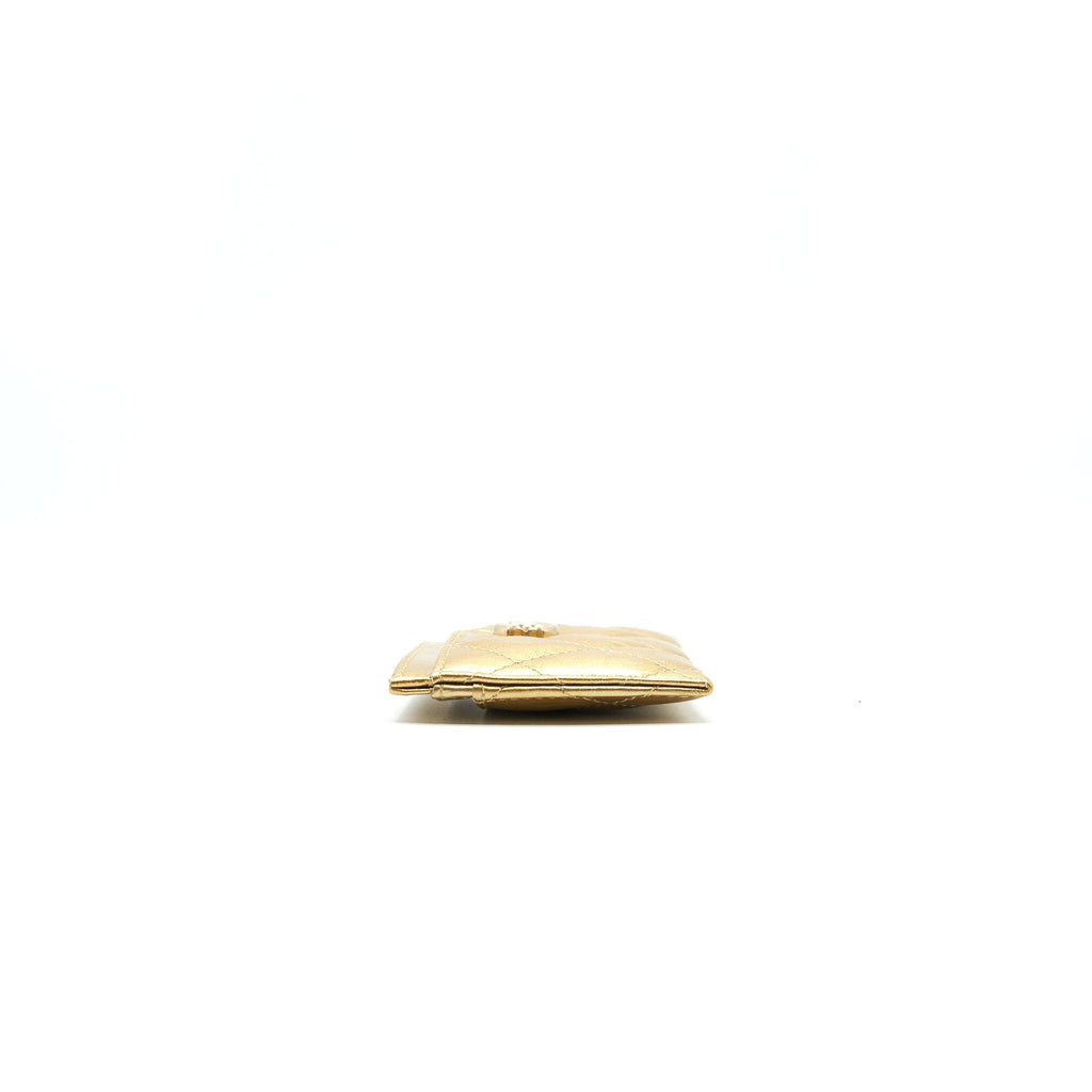 Chanel Quilted  Holder Lambskin Gold Colour with Gold and Pearl CC Logo