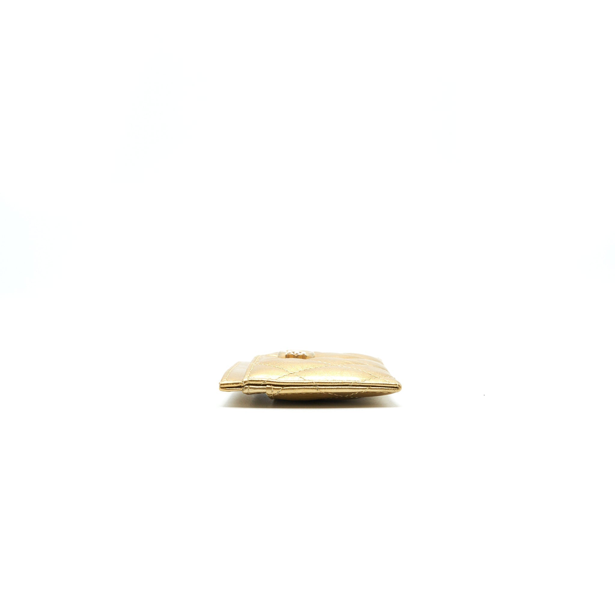Chanel Quilted  Holder Lambskin Gold Colour with Gold and Pearl CC Logo