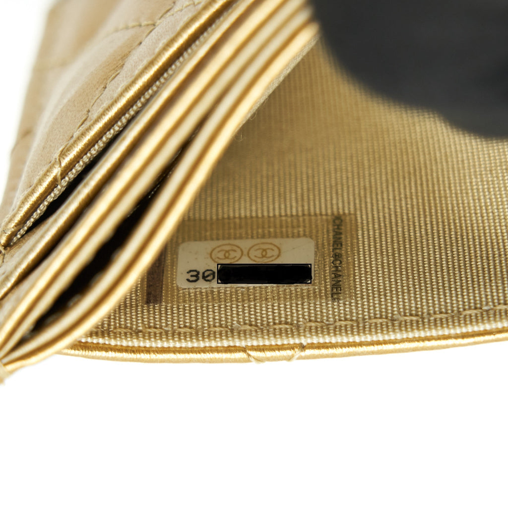 Chanel Quilted  Holder Lambskin Gold Colour with Gold and Pearl CC Logo