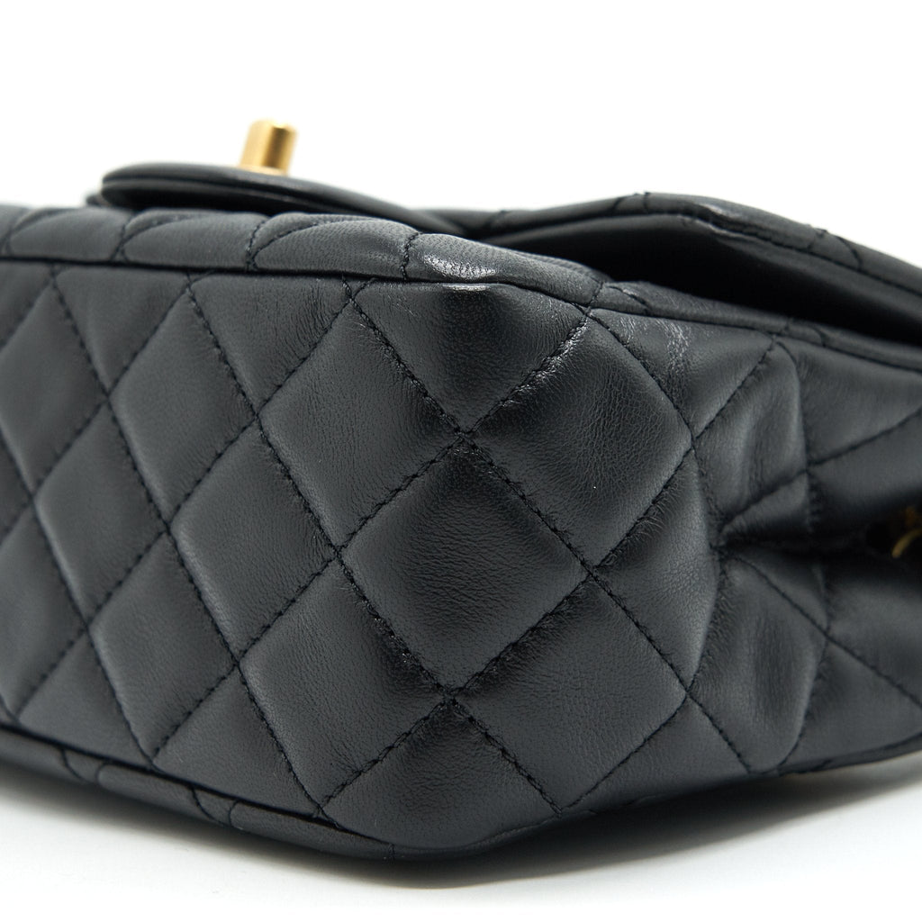 Chanel 22C Pearl Crush Mini Square Flap Bag Black Lambskin