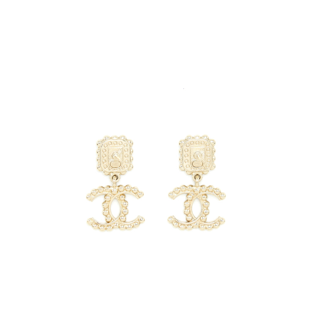 Chanel Crystal CC Drop Earrings With Pink Stud L