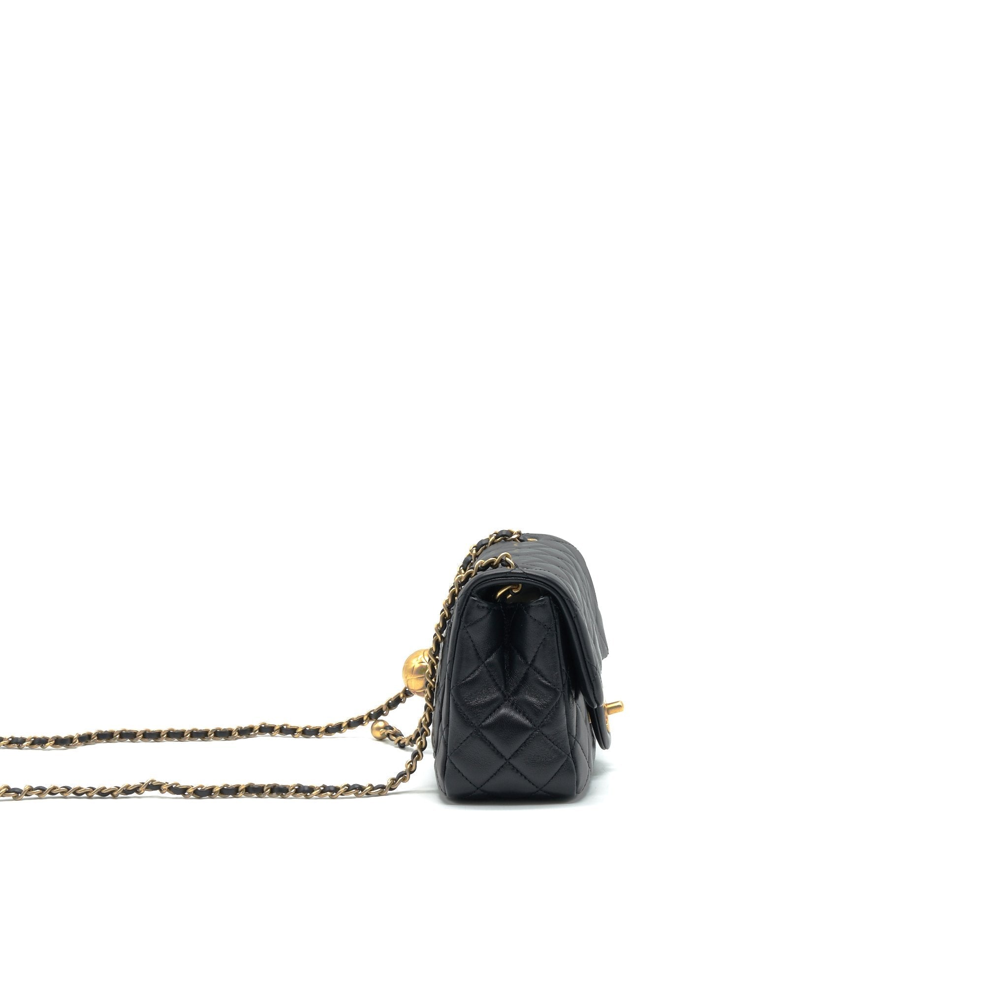 Chanel 22C Pearl Crush Mini Square Rectangular Flap Bag Black （Microchip)