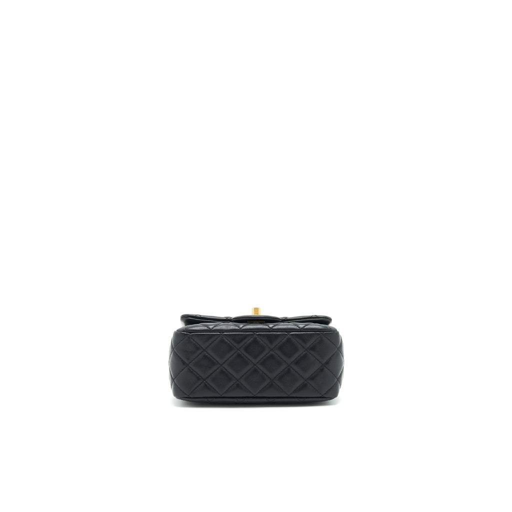 Chanel 22C Pearl Crush Mini Square Rectangular Flap Bag Black （Microchip)