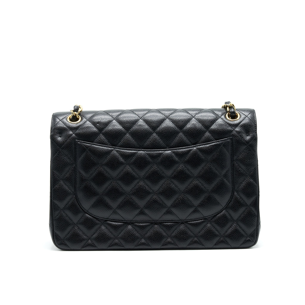 CHANEL CLASSIC JUMBO DOUBLE FLAP BAG BLACK CAVIER