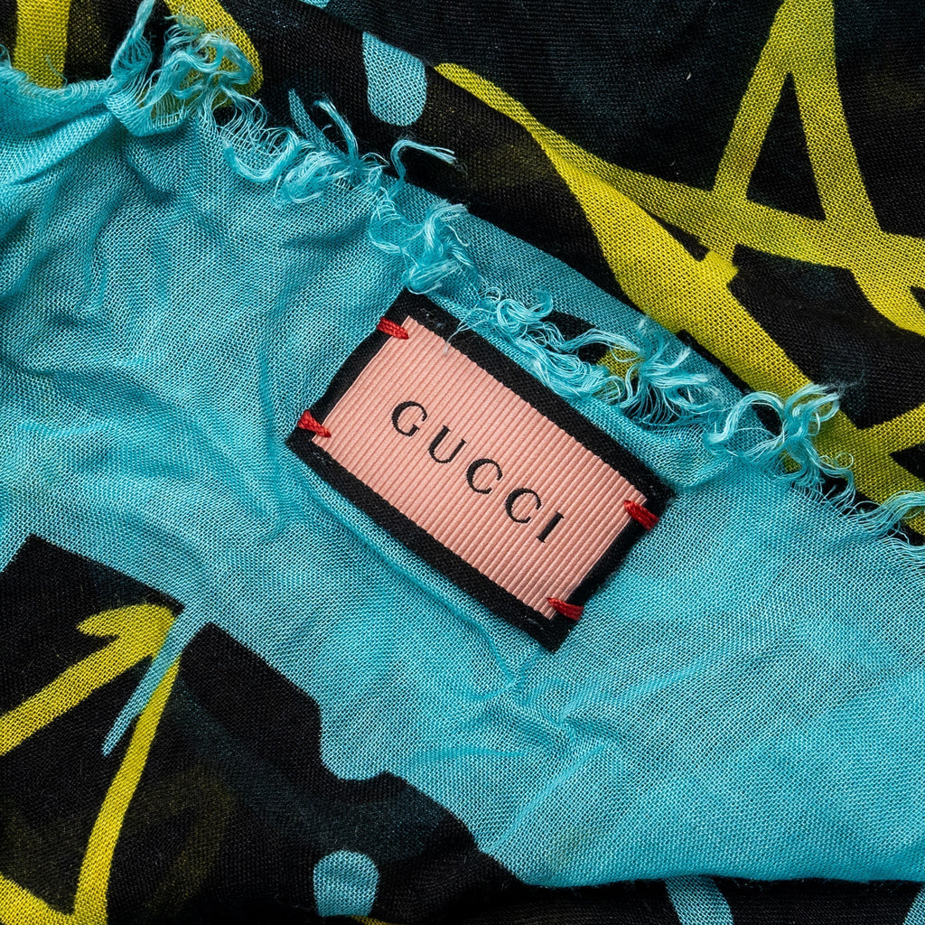 Gucci 140x140 cm  Ghost With GG print Star Modal/Silk Scarf Black /Blue Multicolour