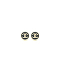Chanel Round and CC Logo Earrings Black/Light Gold Tone