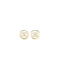 Chanel Round with CC Logo Earrings White/Light Gold Tone