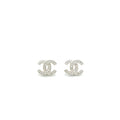 Chanel Mini Classic CC Logo Earrings Silver Tone