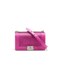 Chanel Medium Le Boy Flap Bag in Python Leather Pink with Brushed