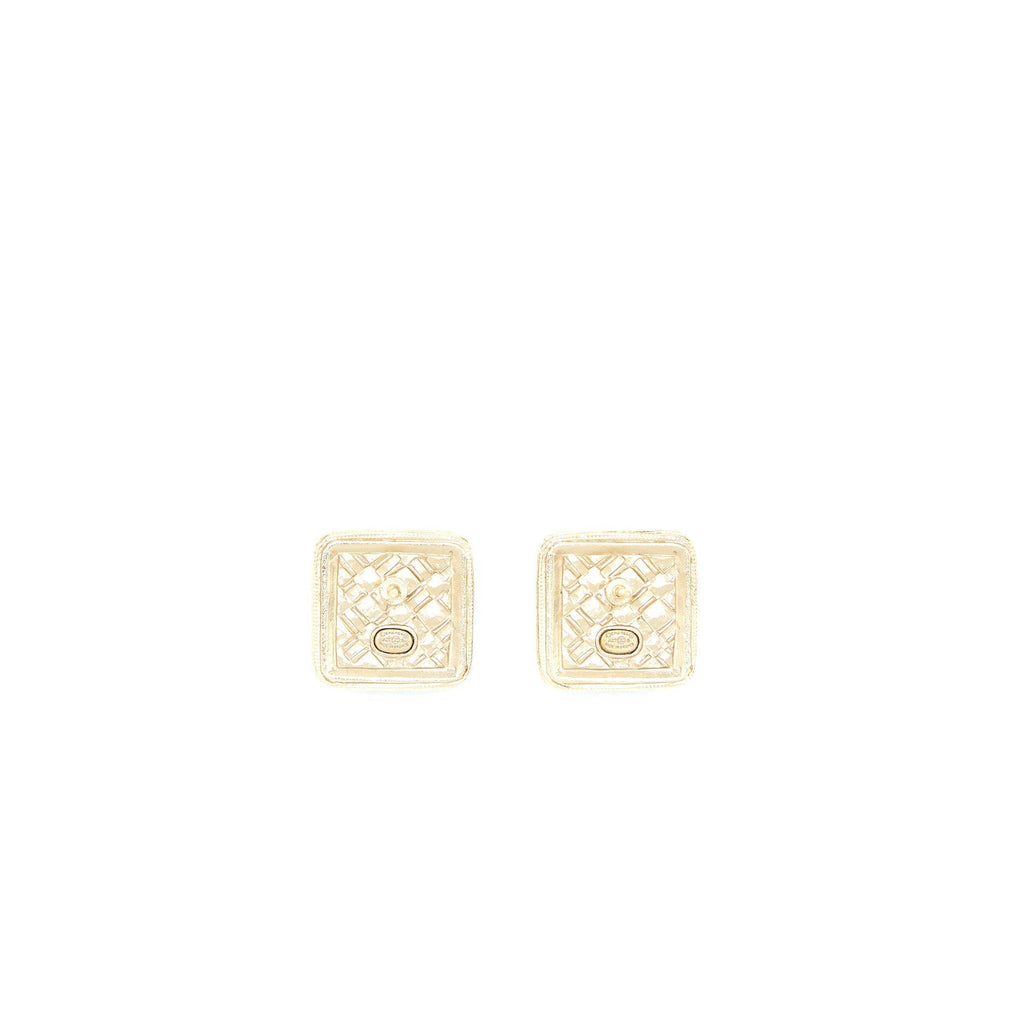 Chanel Square CC Logo Earrings Light Gold Tone