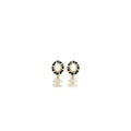 Chanel Crystal CC Logo Drop Earrings Leather Pearl Light Gold Tone
