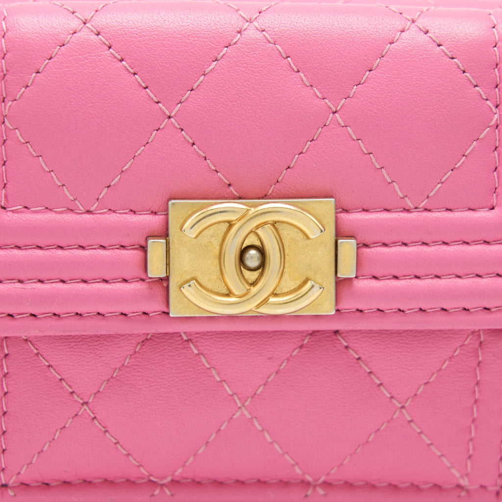 Chanel Boy Small Wallet Pink Brushed Lambskin