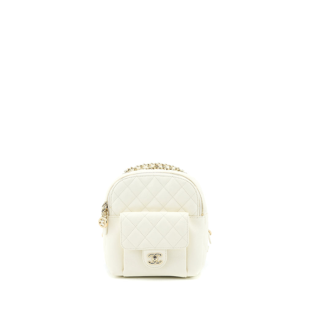 Chanel Quilted Mini CC Day Backpack Caviar White L
