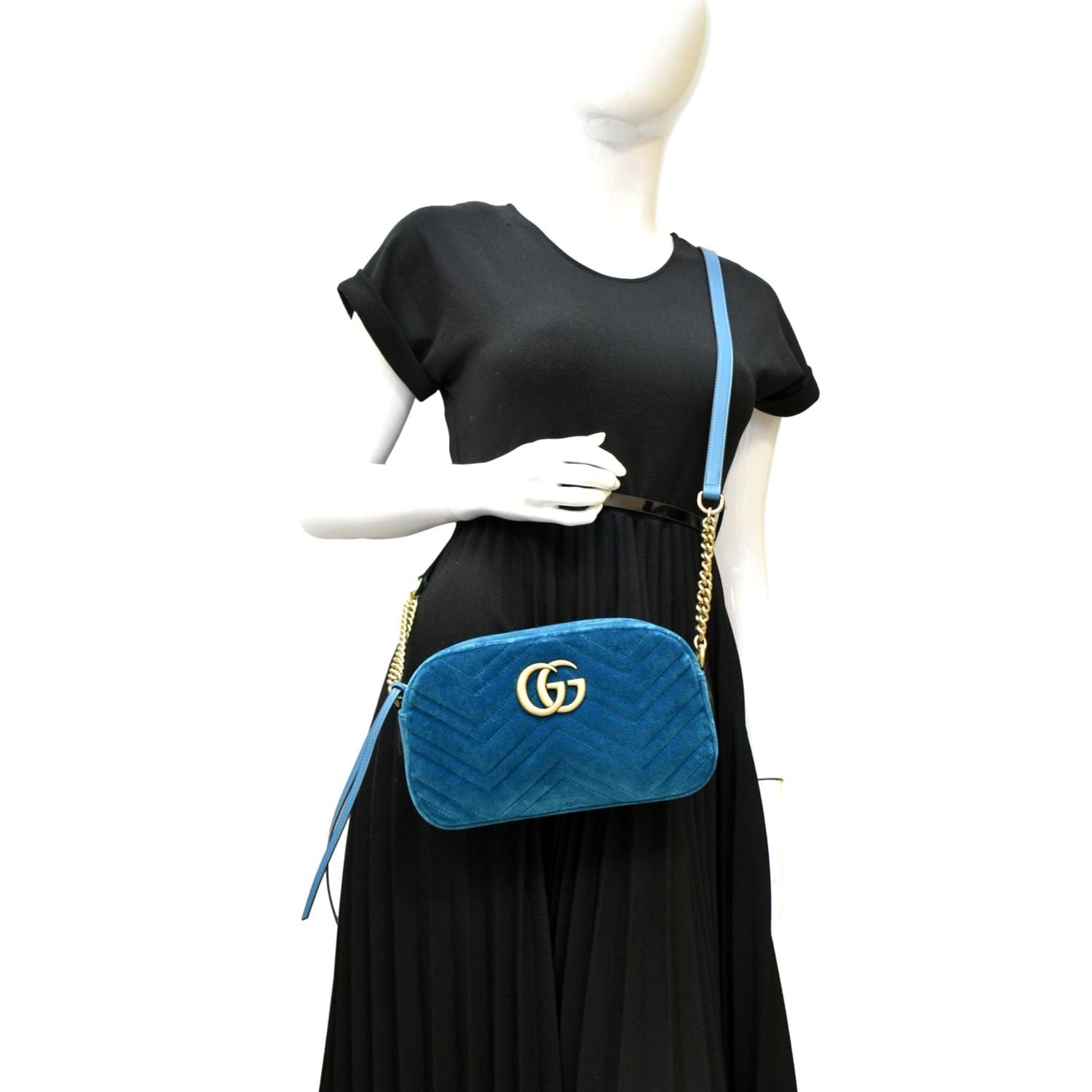 GUCCI Marmont Small Suede Crossbody Camera Bag Teal 447632