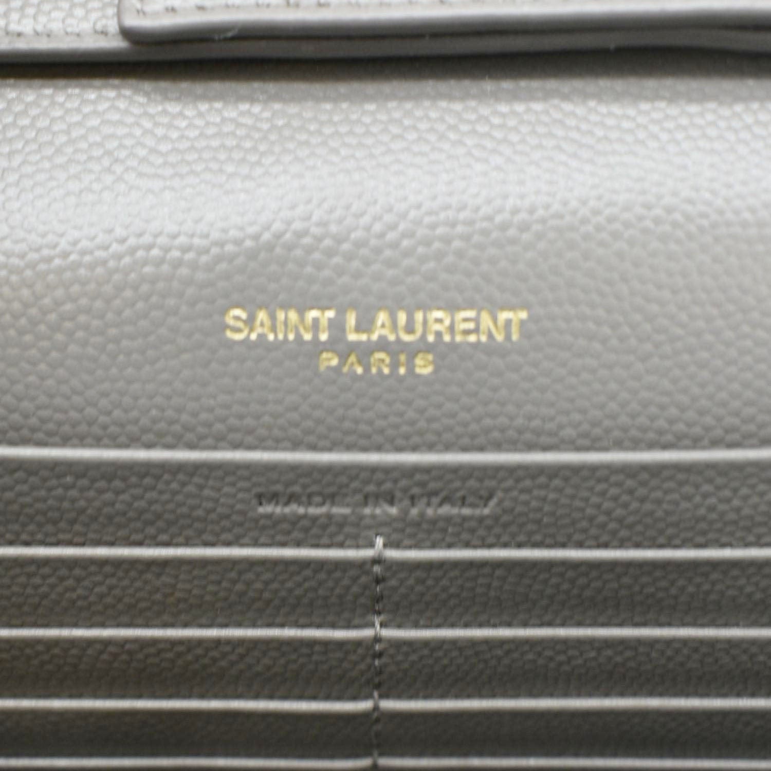 YVES SAINT LAURENT Kate Leather Chain Clutch Crossbody Bag Grey