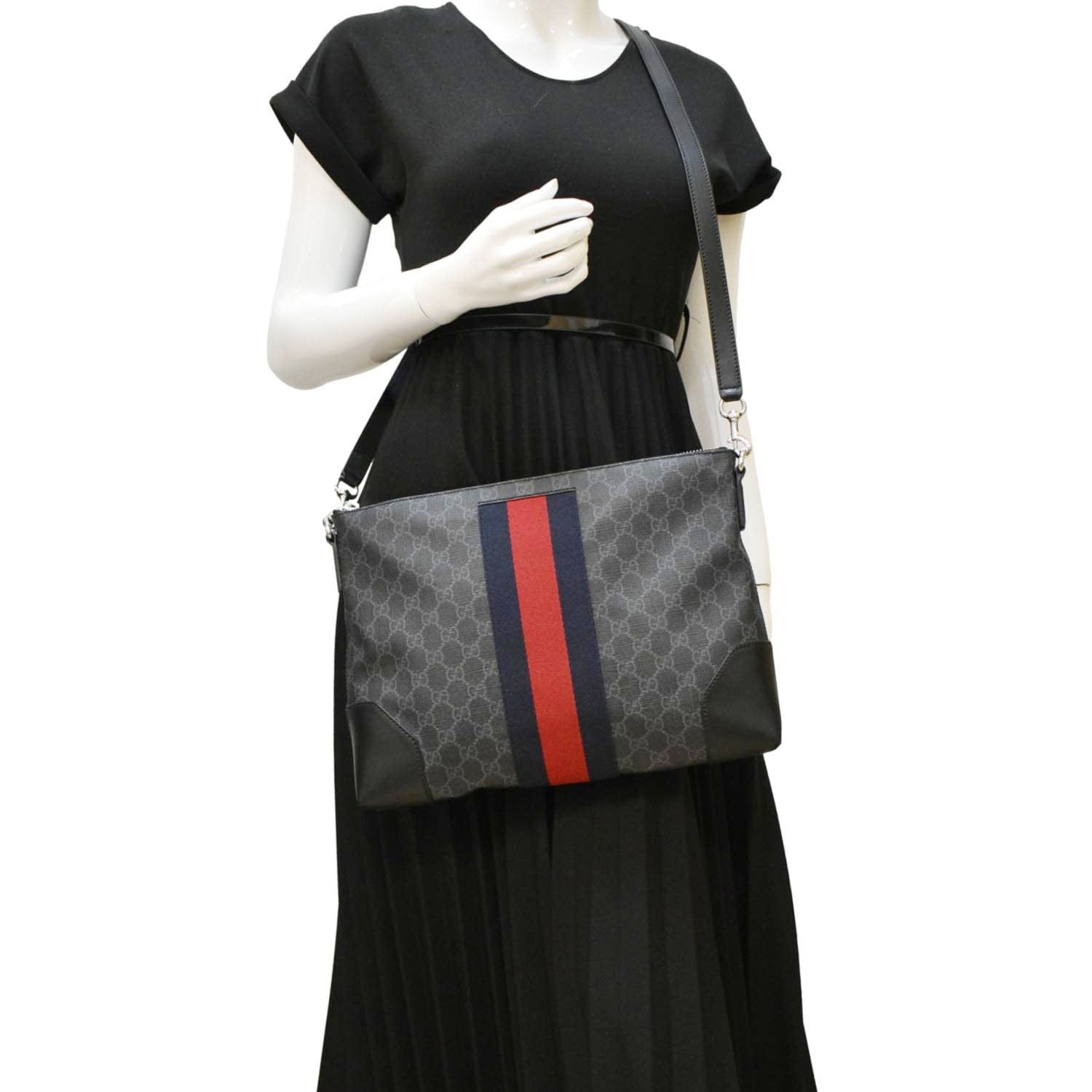 GUCCI East West GG Supreme Web Messenger Bag Black 474139