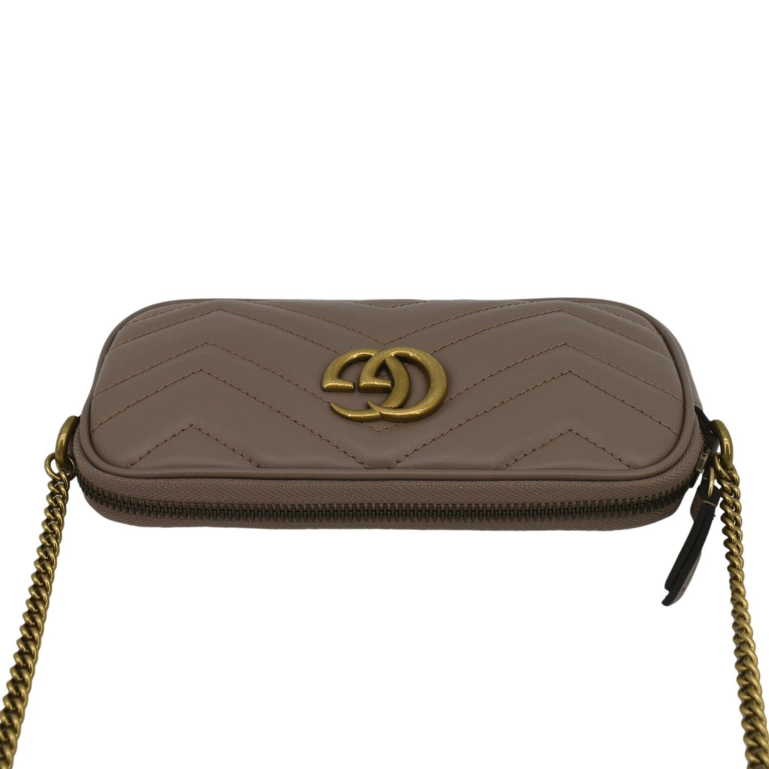 GUCCI Mini GG Marmont Chain Leather Crossbody Bag Dusty Pink 598596