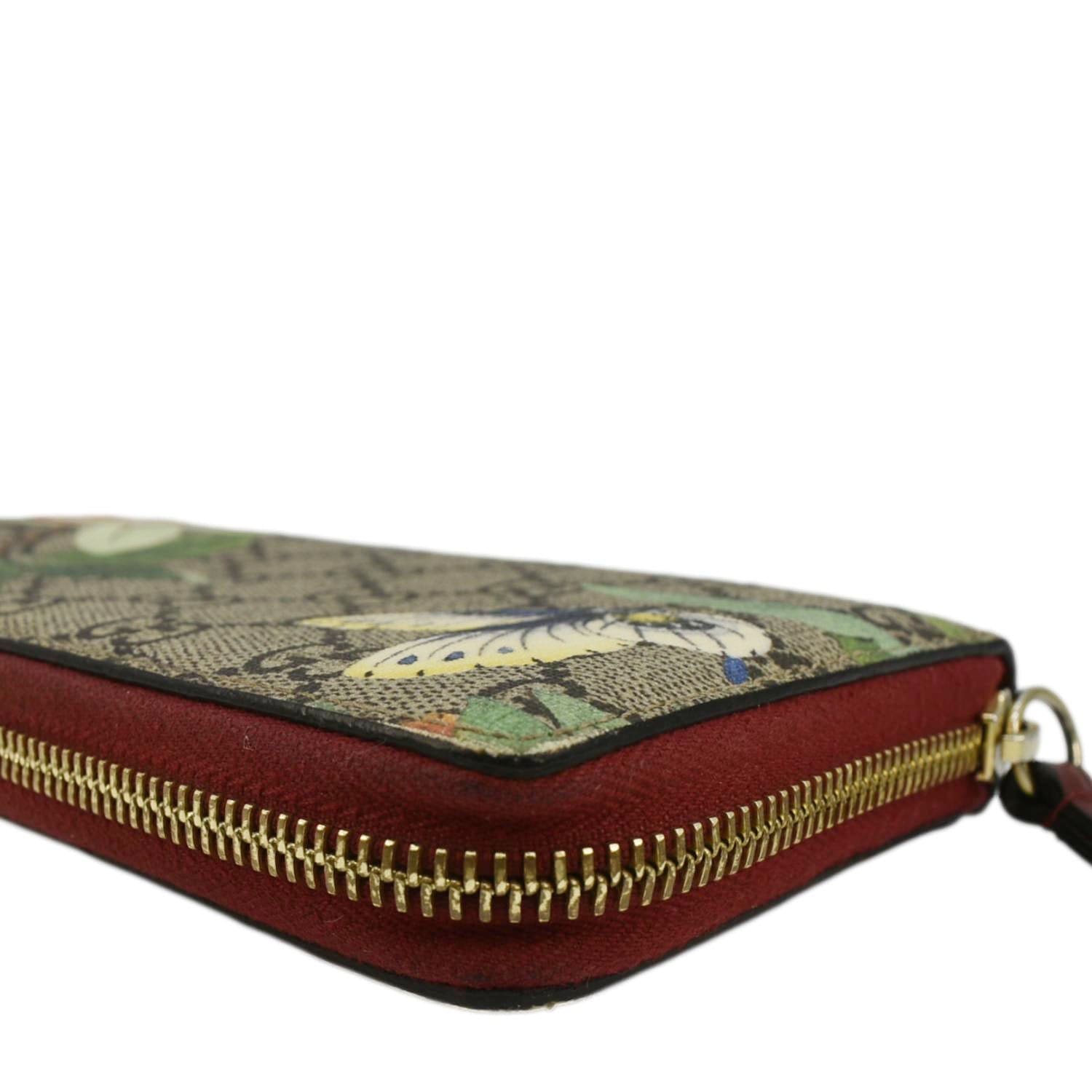 GUCCI Tian Print GG Canvas Zip Around Wallet Beige 424893