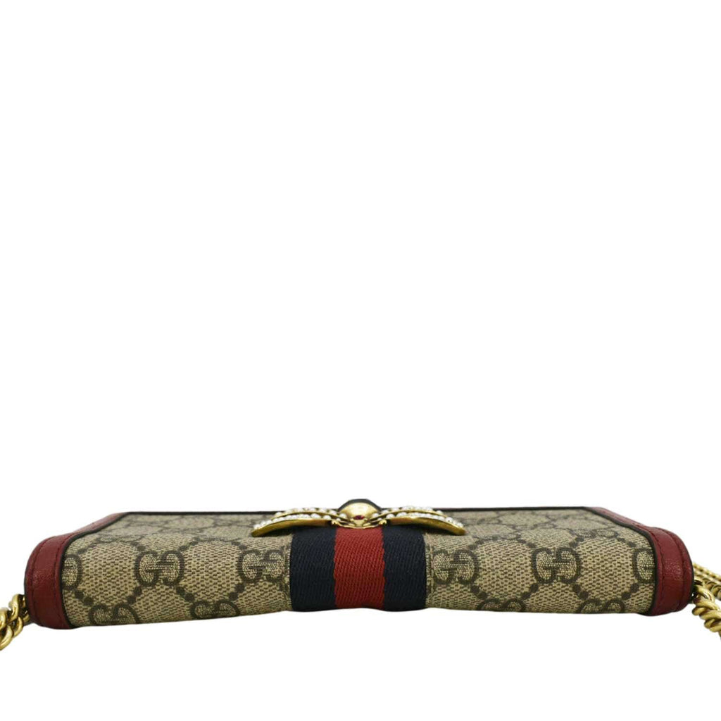 GUCCI Web Queen Margaret Mini GG Supreme Canvas Chain Wallet Beige 476079